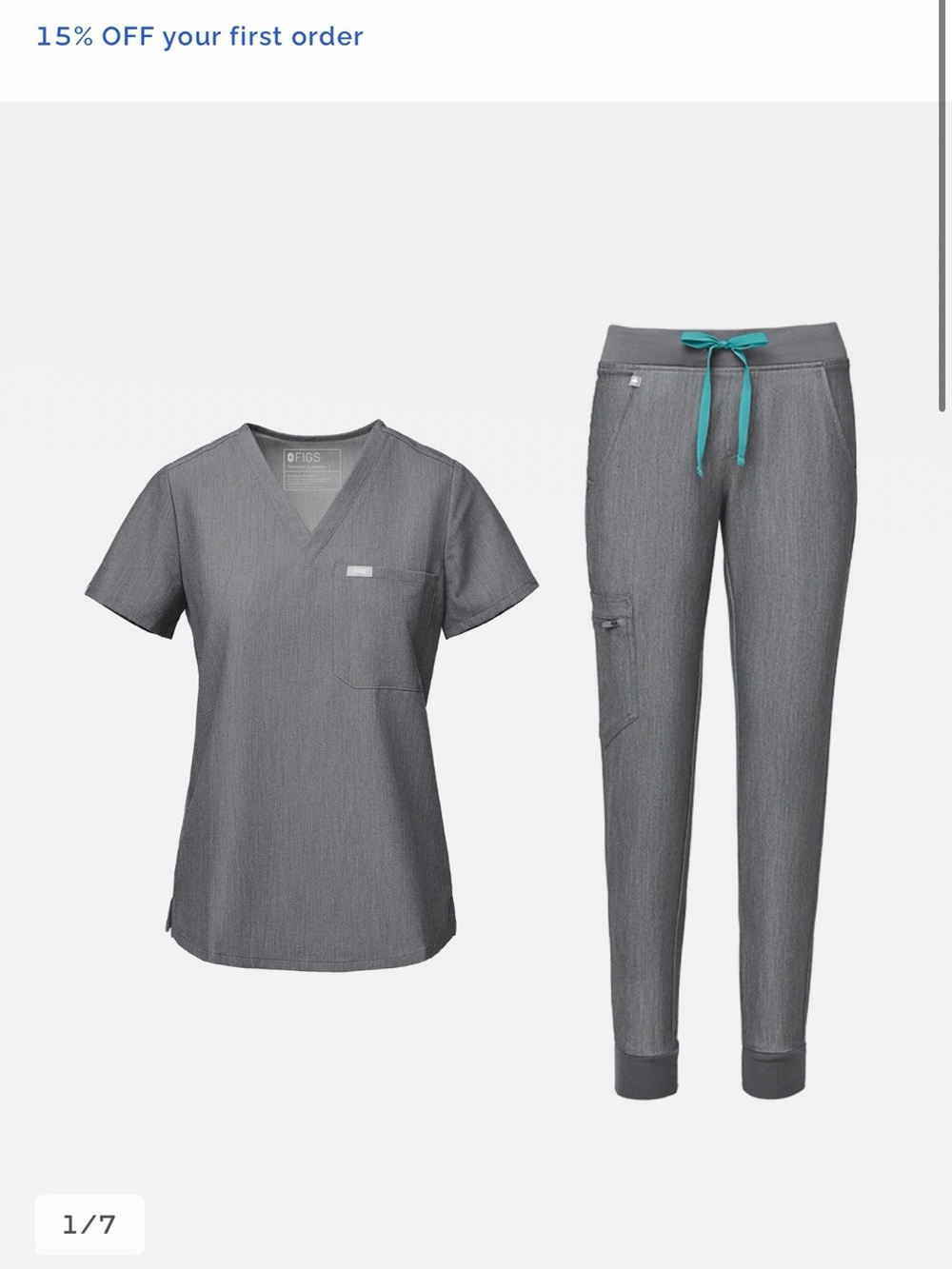 3 pc Figs Women's Graphite Two Scrub Tops and one jogger /Teal Drawstring Large